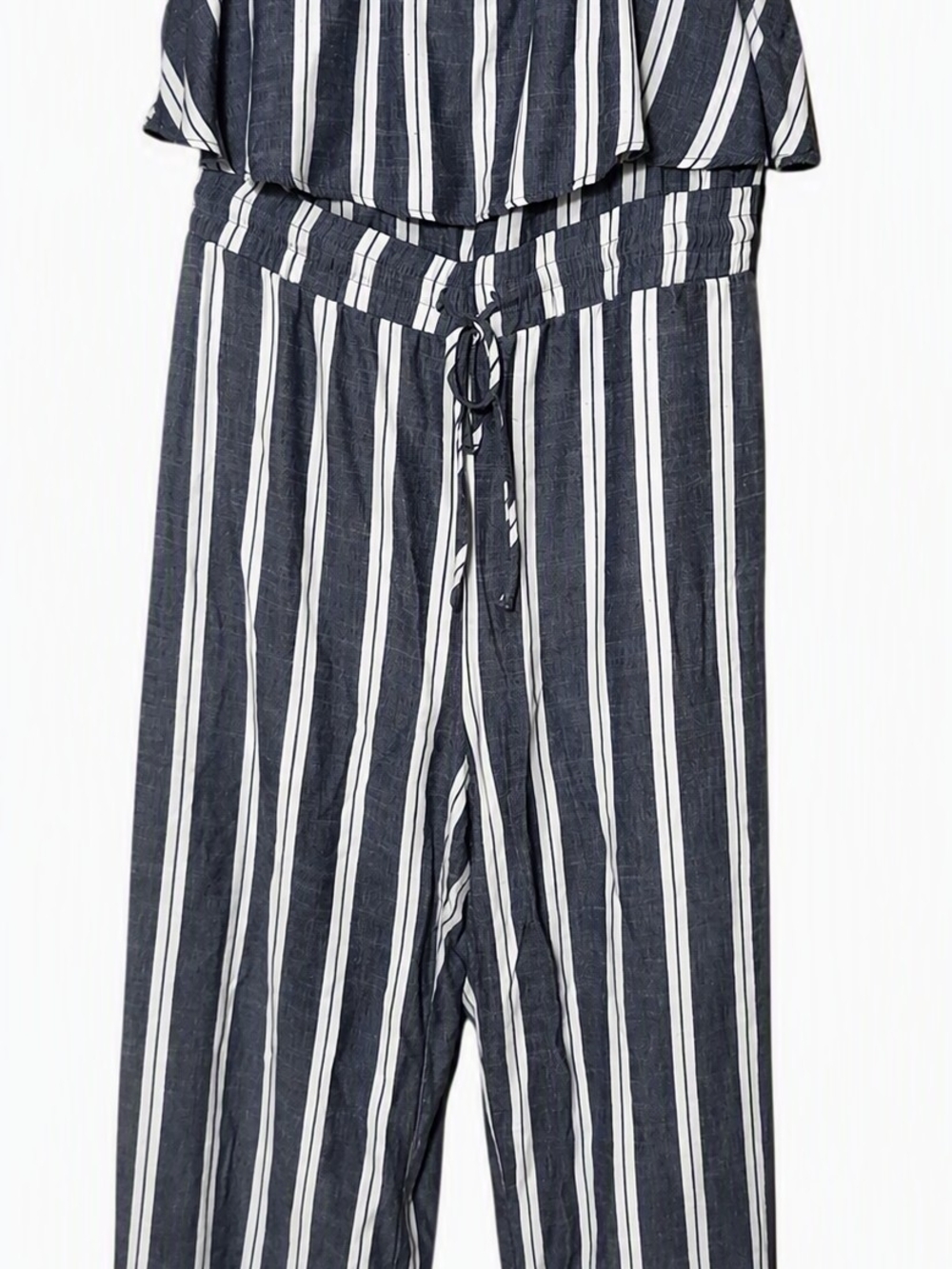 Strapless Striped Navy and White Wide-Leg Jumpsuit Size Large